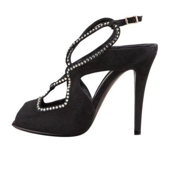 NEW FENDI AURORA BLACK SUEDE & SWAROVSKI CRYSTAL STRAPPY SANDALS SIZE 9 / 39 - Picture 2 of 7
